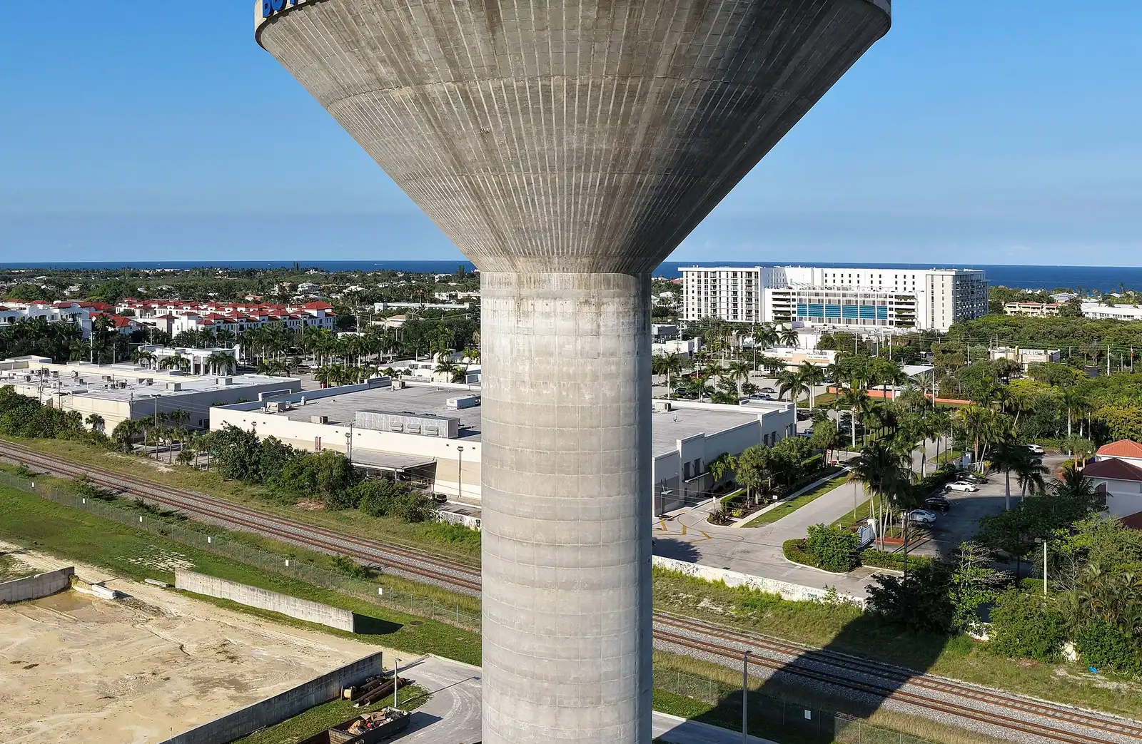 Homes, offices and the Atlantic Ocean beyond, seen from beside the city water tower in Boynton Beach.