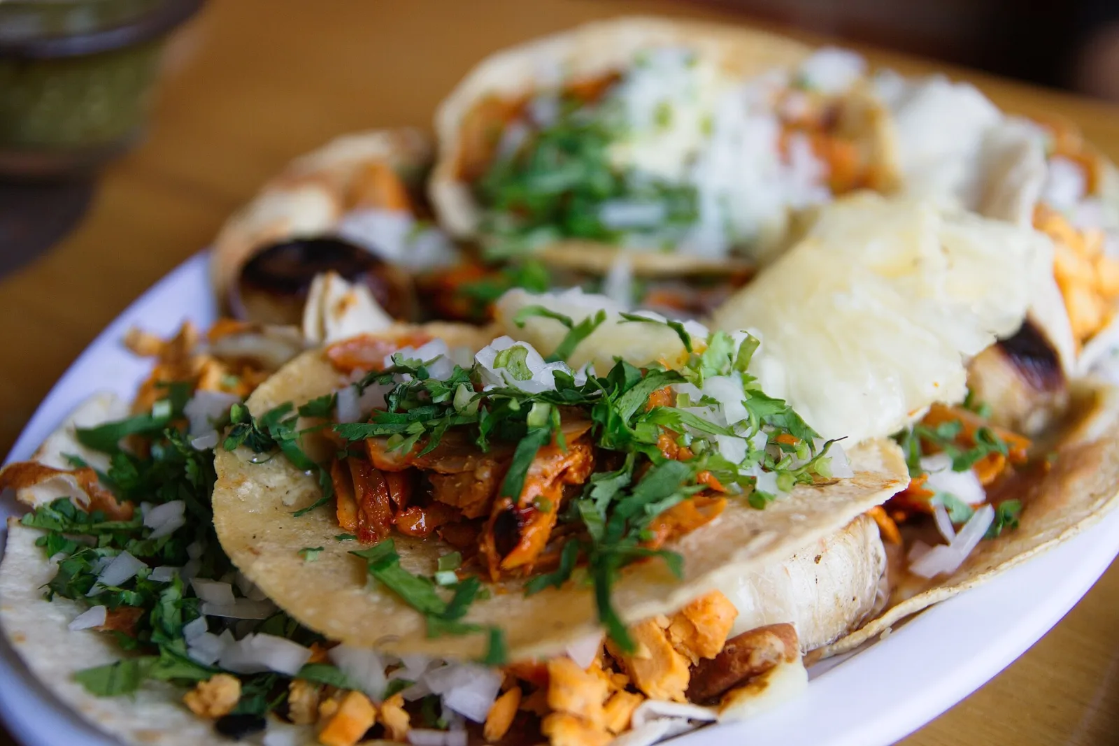 Tacos al pastor on a plate. The photo was not taken at a Boynton Beach restaurant.