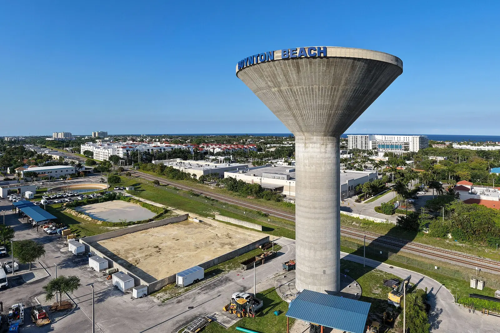 An aerial view of Boynton Beach and the city's water tower at the East Water Treatment Plant.