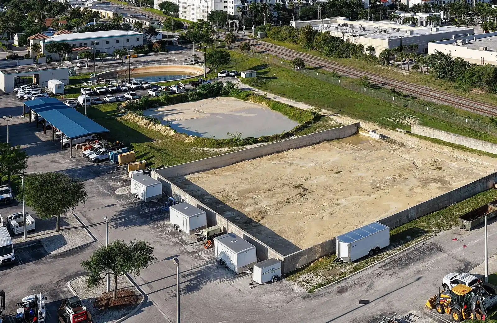Part of the city's East Water Treatment Plant grounds beside the Boynton Beach water tower, seen from the air.
