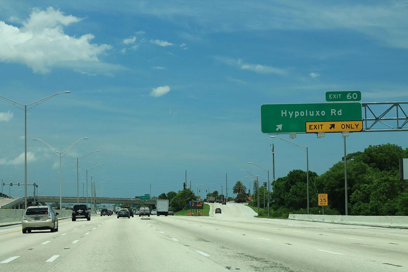 Northbound I-95 at exit 60, Hypoluxo Road, the road that runs along the north side of Boynton Lakes