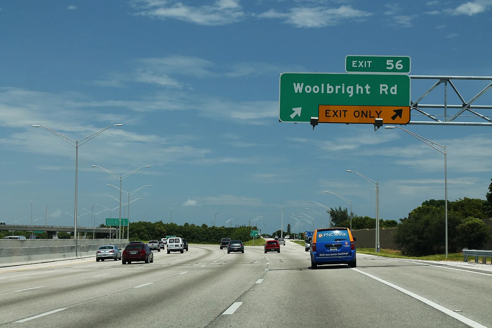 Northbound I-95 at exit 56, Woolbright Road, just beyond the northwest corner of Chapel Hill