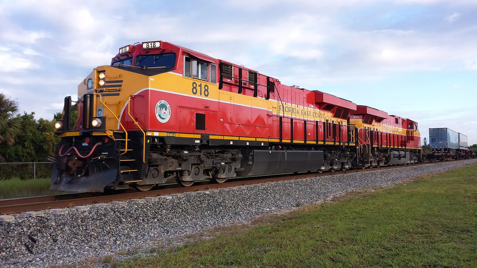 A Florida East Coast Railway freight train heading south through Boynton Beach on the FEC line, which runs north-south through the Heart of Boynton and downtown