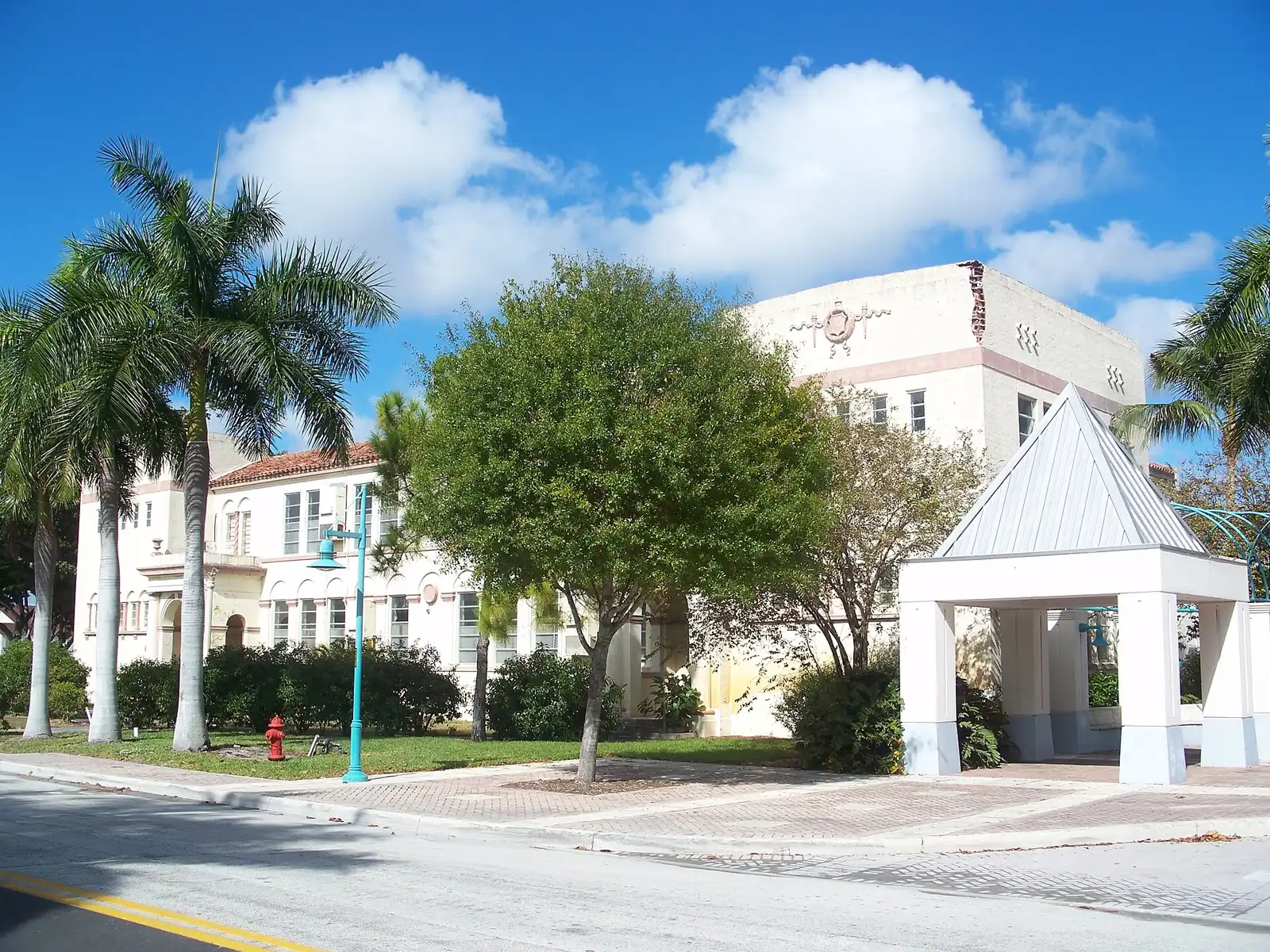 The historic Boynton School building and plaza on East Ocean Avenue, near the Pirate Fest grounds at Centennial Park.