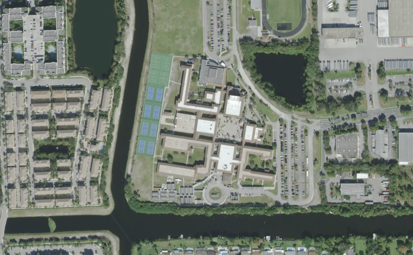 Boynton Beach Community High School's campus on Park Ridge Boulevard, in a USDA aerial photograph from the 2021 Florida survey