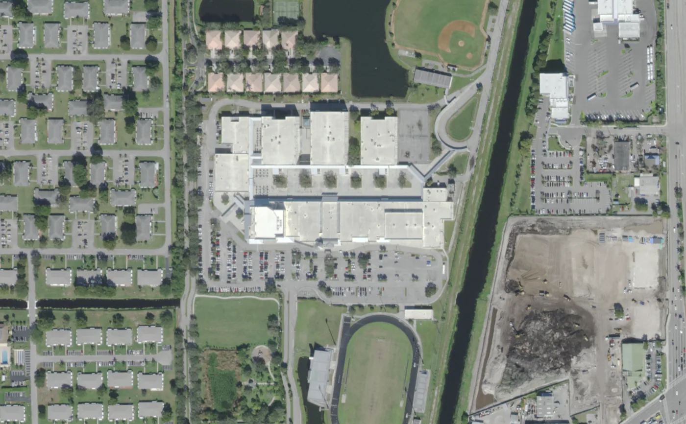 Atlantic Community High School's campus on West Atlantic Avenue in Delray Beach, in a USDA aerial photograph from the 2021 Florida survey